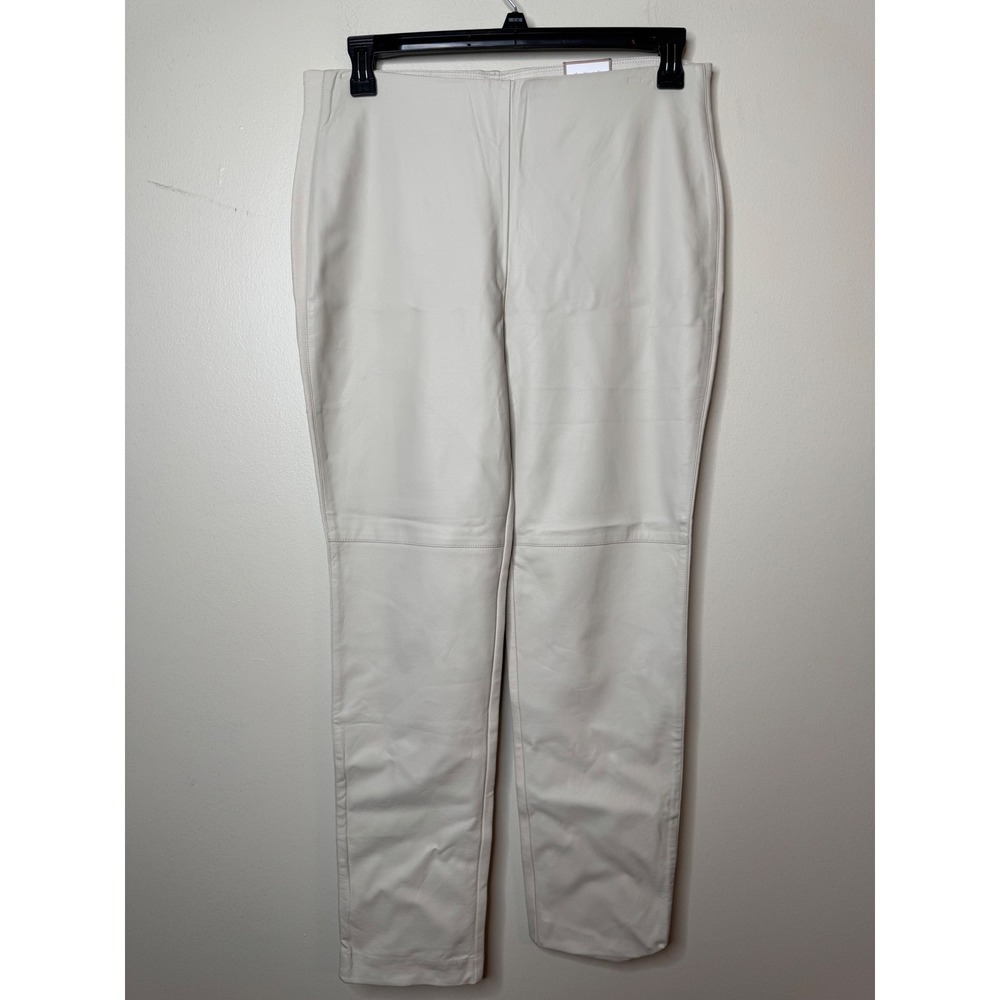 Chicos The Abbey Pieced Pant Faux Leather Cement Off White Size 2 Reg